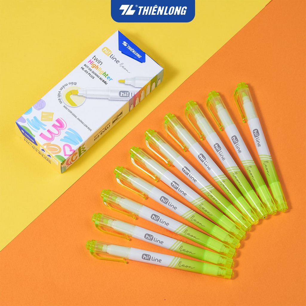Bút dạ quang Thiên Long HL-03/PLUS - 2 đầu bút siêu mềm, lướt giấy nhẹ êm