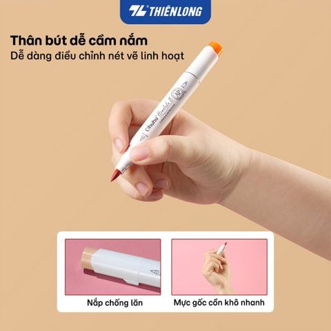 Bộ 48 màu bút marker gốc cồn Ohuhu Honolulu B hai đầu Brush Fine AM-C010 - Tặng kèm Túi Đựng