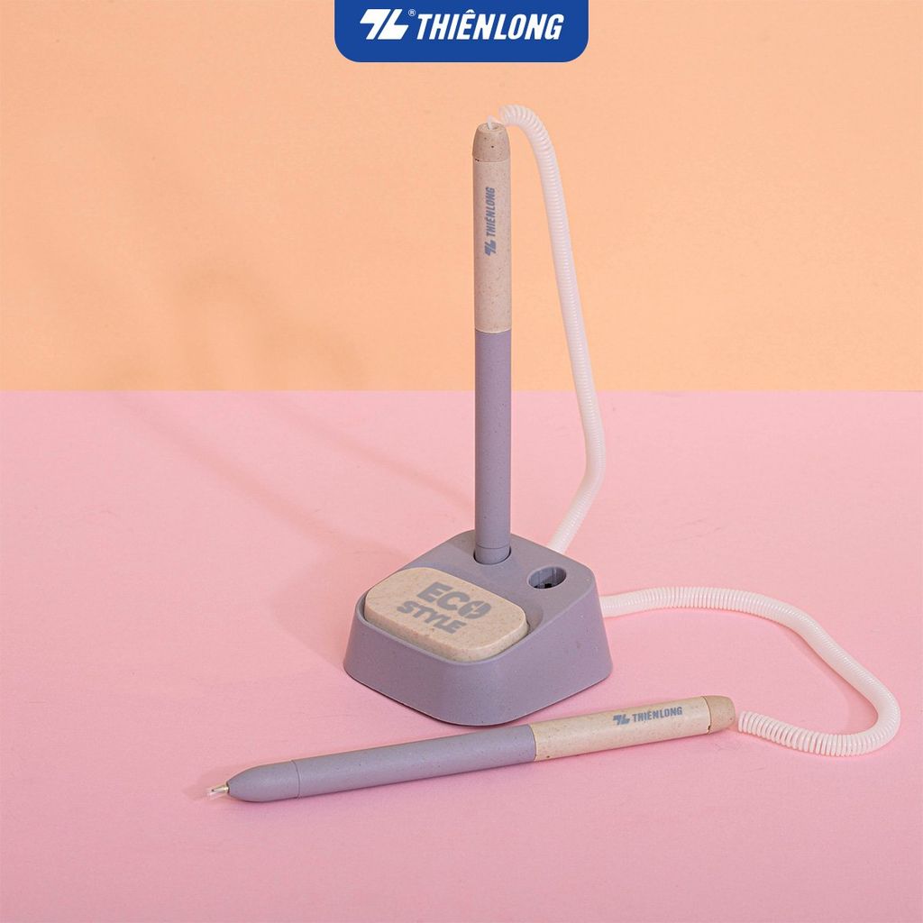 Bút bi đế cắm Thiên Long ECO Style PH-063/ECO - Mực Xanh - Chất liệu từ vỏ cám trấu