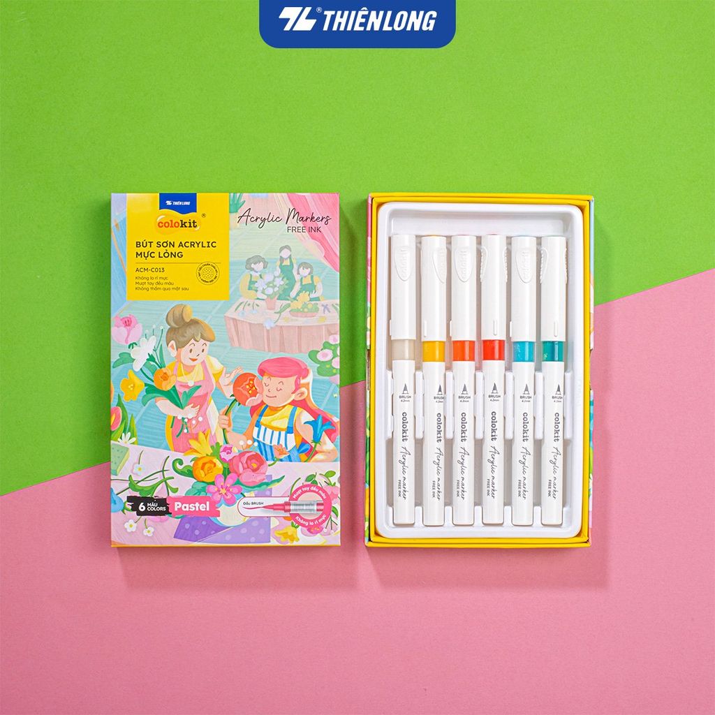 Pastel Acrylic Markers Bút sơn/ Bút lông 6/12/24 màu ThiênLong Colokit - Màu sắc tươi sáng, Mượt tay đều màu