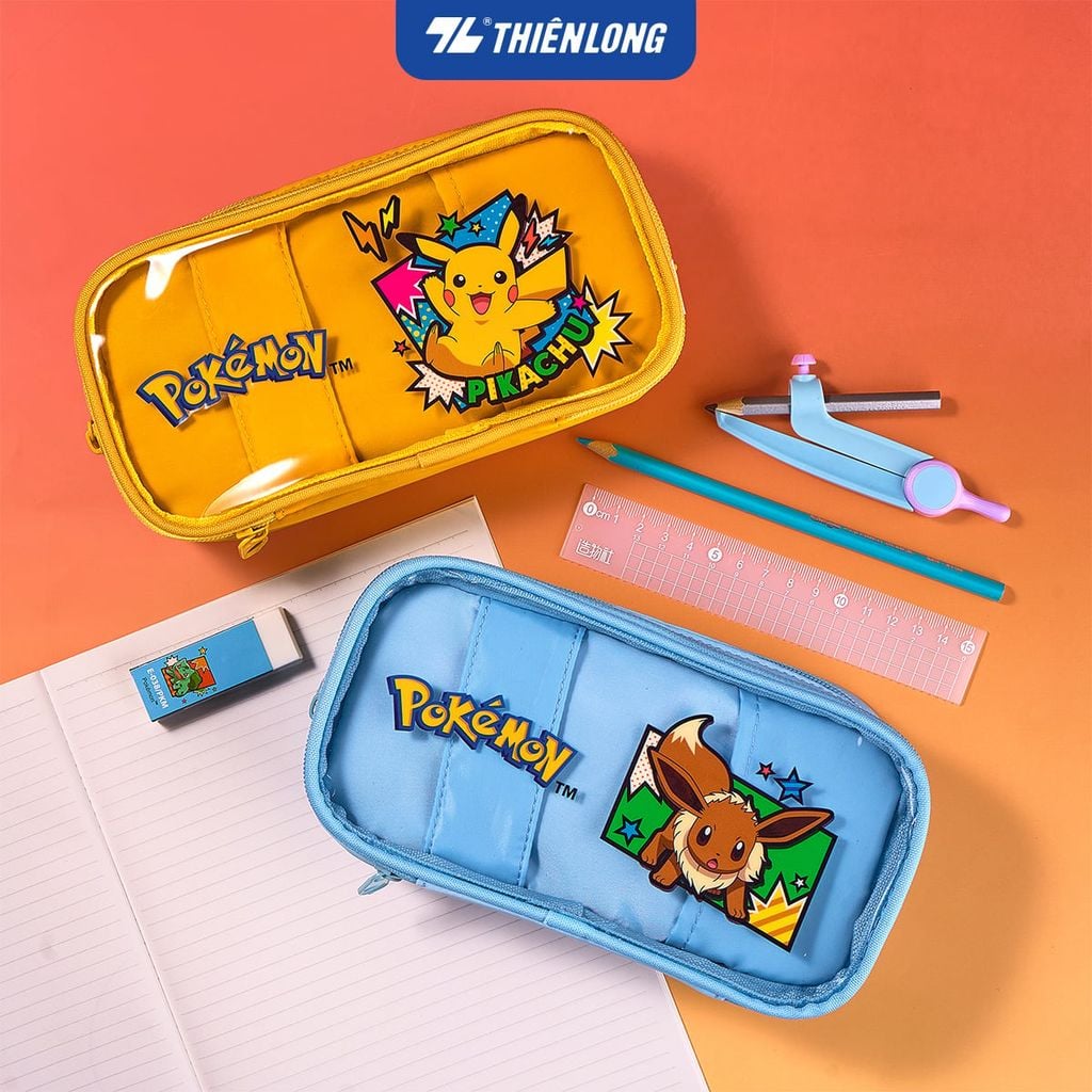 Túi - Bóp đựng bút viết Thiên Long Pokémon Premium PCA-024/PKM – Hộp Bút Dây Kéo Hình Pikachu & Eevee