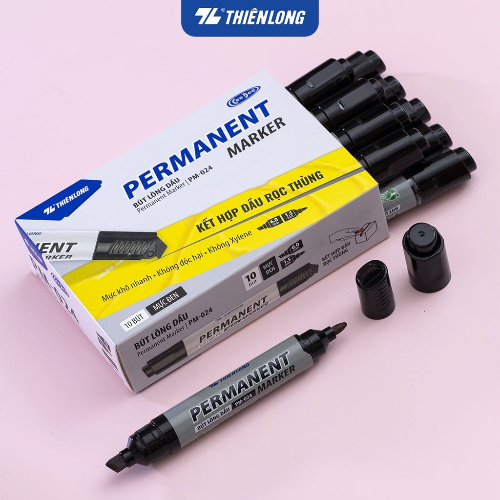 Bút lông dầu Thiên Long 2 đầu mực - Permanent Marker PM-024 - Kết hợp đầu rọc thùng