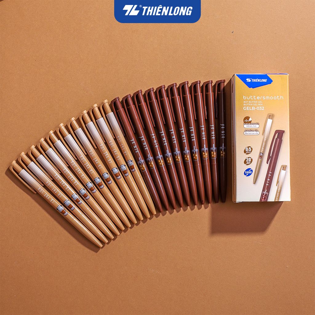 Combo 5/10/20 Bút gel B - Buttersmooth Gel Thiên Long GELB-032 - Premium Tip viết êm, trơn - Mực Xanh - Phiên bản Cà phê - Thân ngẫu nhiên