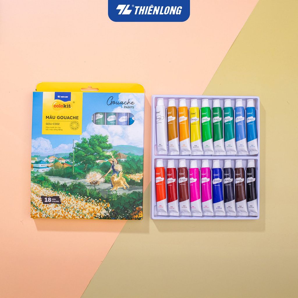 Bộ 12/18/24 màu Gouache dạng tuýp 12ml Thiên Long Colokit