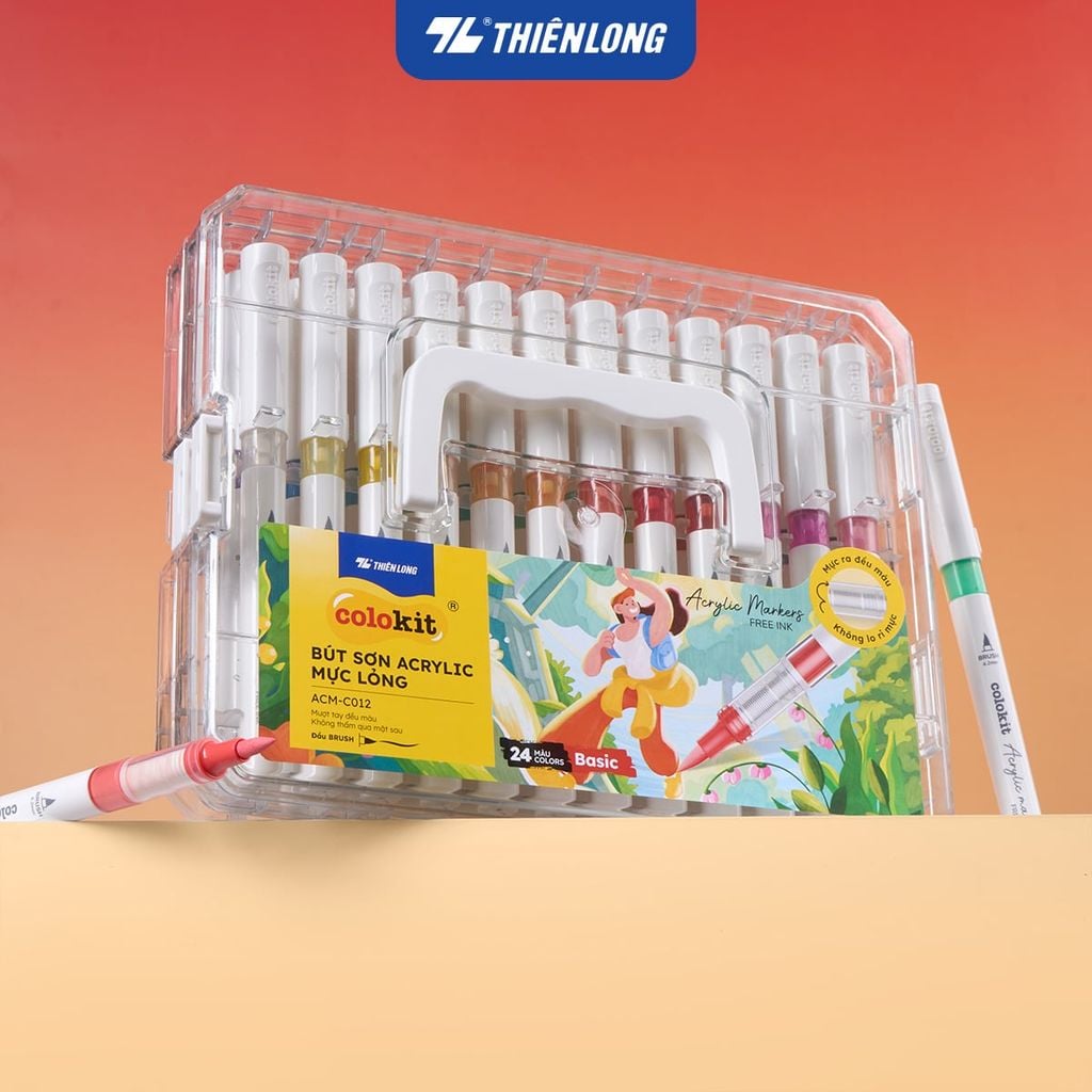 Acrylic Markers Bút sơn/ Bút lông 6/12/24 màu ThiênLong Colokit - Màu sắc tươi sáng, Mượt tay đều màu