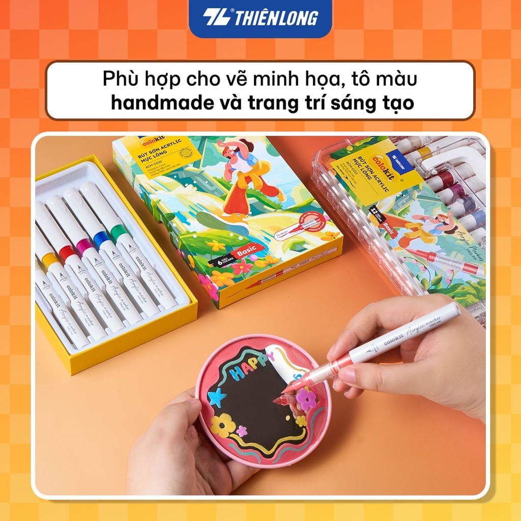 Acrylic Markers Bút sơn/ Bút lông 6/12/24 màu ThiênLong Colokit - Màu sắc tươi sáng, Mượt tay đều màu