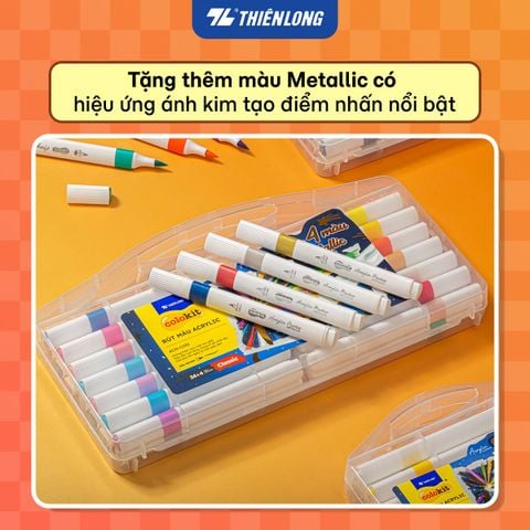 Bộ Bút 14/28 Màu Acrylic Markers Thiên Long Colokit - Tặng 02 màu Metallic