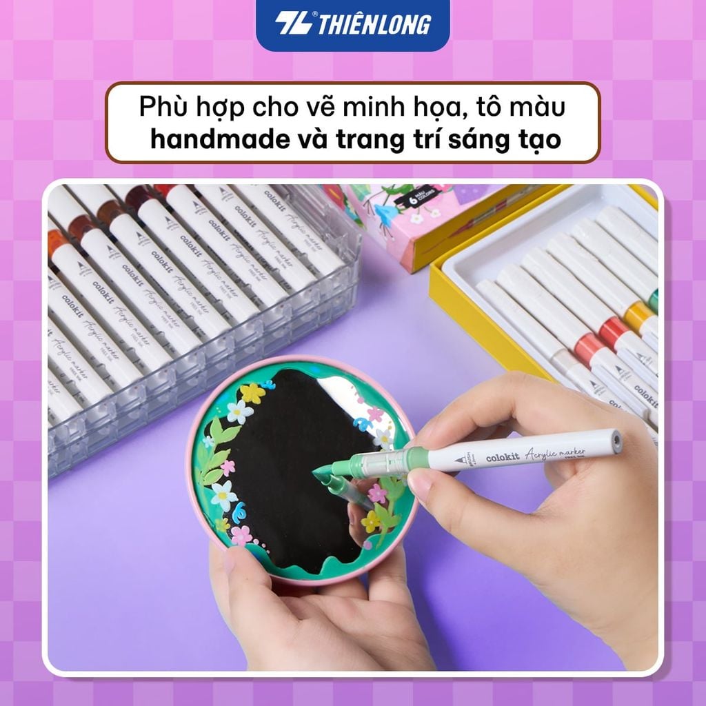 Pastel Acrylic Markers Bút sơn/ Bút lông 6/12/24 màu ThiênLong Colokit - Màu sắc tươi sáng, Mượt tay đều màu