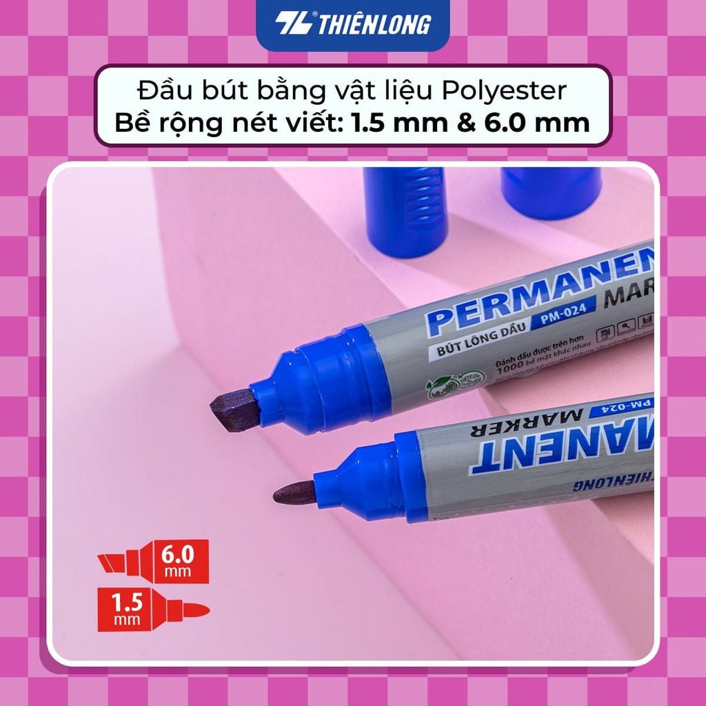 Bút lông dầu Thiên Long 2 đầu mực - Permanent Marker PM-024 - Kết hợp đầu rọc thùng