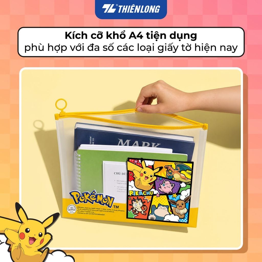 Túi tài liệu A4 khóa zip Thiên Long Pokémon CBF-009/PKM