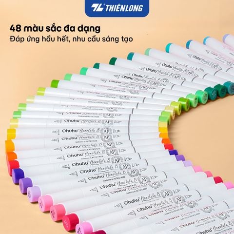 Bộ 48 màu bút marker gốc cồn Ohuhu Honolulu B hai đầu Brush Fine AM-C010 - Tặng kèm Túi Đựng