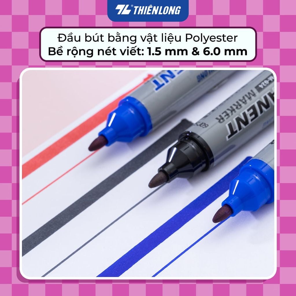 Combo 10 Bút lông dầu Thiên Long 2 đầu mực - Permanent Marker PM-024 - Kết hợp đầu rọc thùng