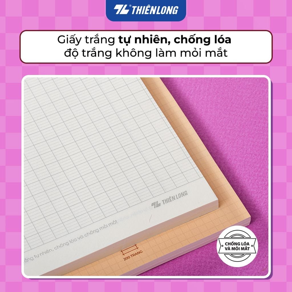 Tập học sinh chống lóa 4 ô ly ngang 2mm 200 trang 70 gsm Thiên Long Joyee NB-147
