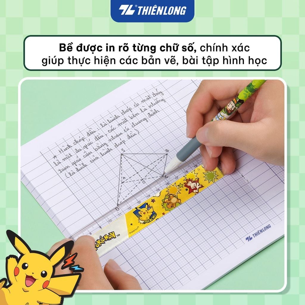Thước kẻ nhựa trong Thiên Long Pokémon 20cm – Phiên Bản Pikachu Dễ Thương