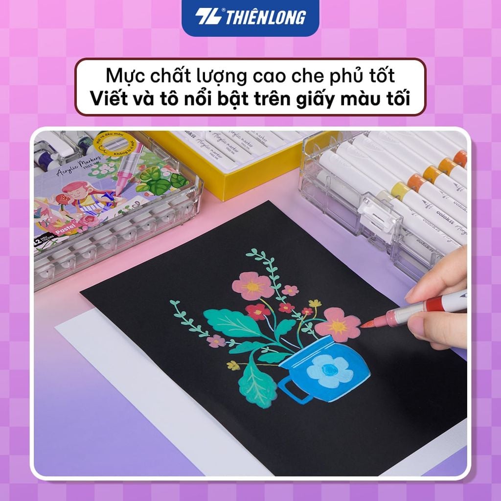 Pastel Acrylic Markers Bút sơn/ Bút lông 6/12/24 màu ThiênLong Colokit - Màu sắc tươi sáng, Mượt tay đều màu