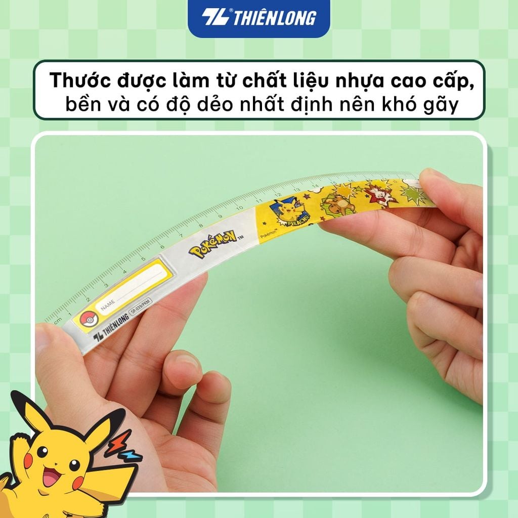 Thước kẻ nhựa trong Thiên Long Pokémon 20cm – Phiên Bản Pikachu Dễ Thương