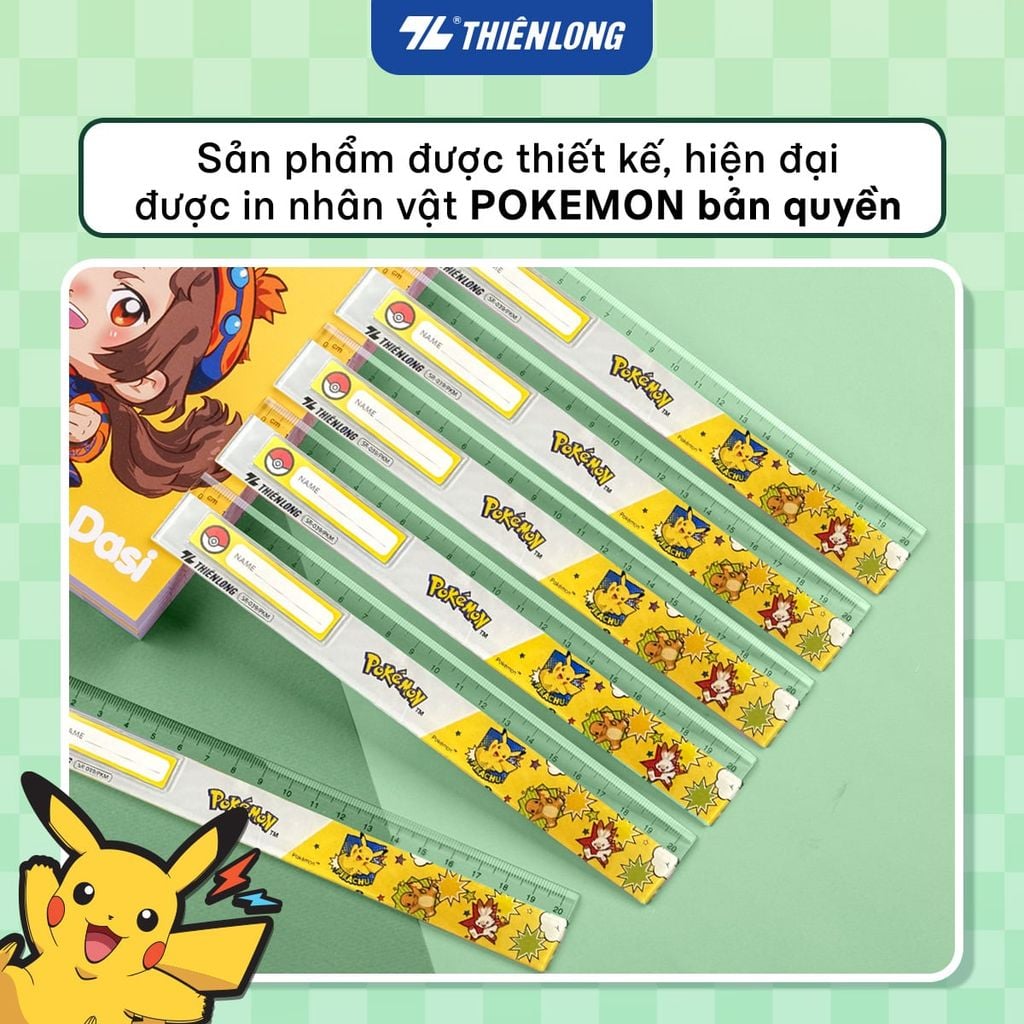 Thước kẻ nhựa trong Thiên Long Pokémon 20cm – Phiên Bản Pikachu Dễ Thương
