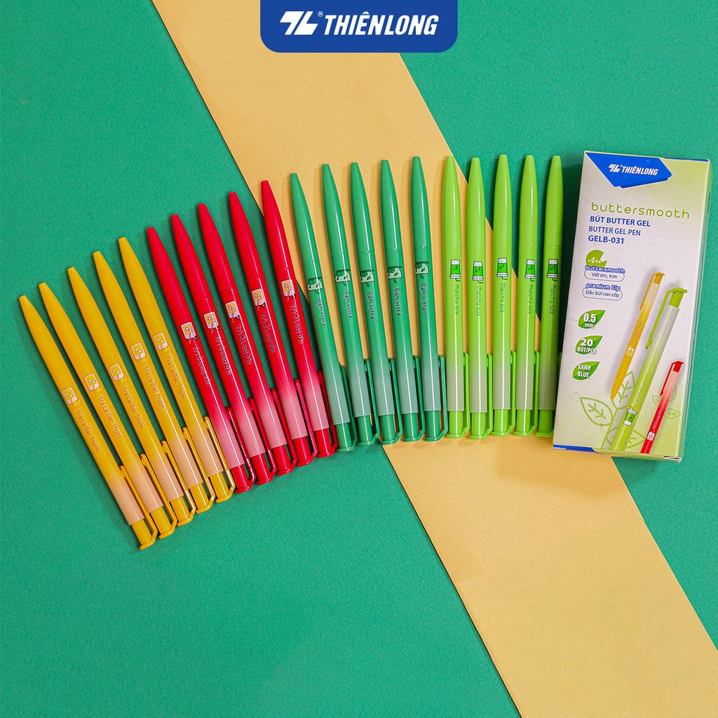 Bút gel B - Buttersmooth Gel Thiên Long GELB-031 - Premium Tip viết êm, trơn - Mực Xanh - Phiên bản Trà - Thân ngẫu nhiên