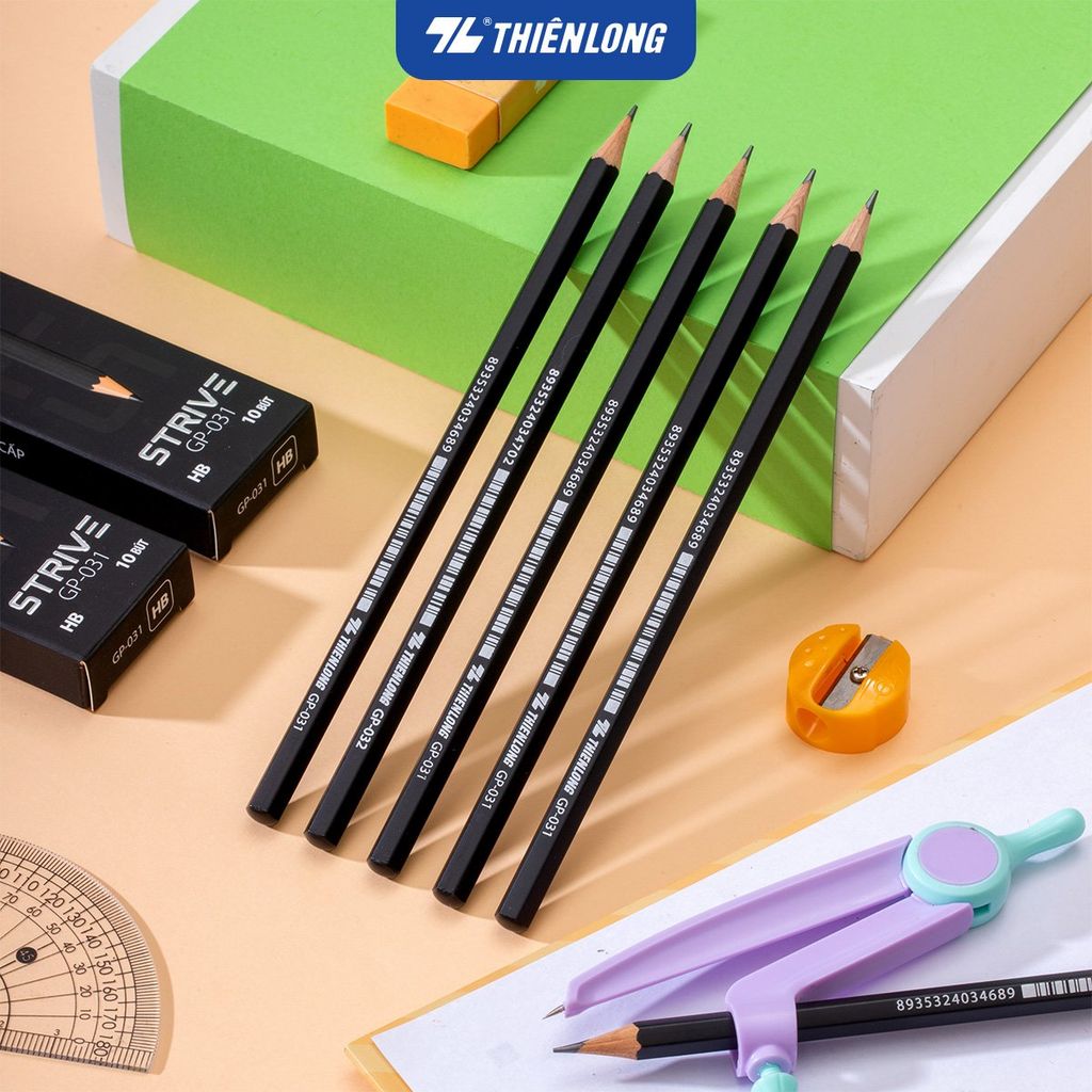 Combo 10 Bút chì gỗ HB - 2B Strive Thiên Long
