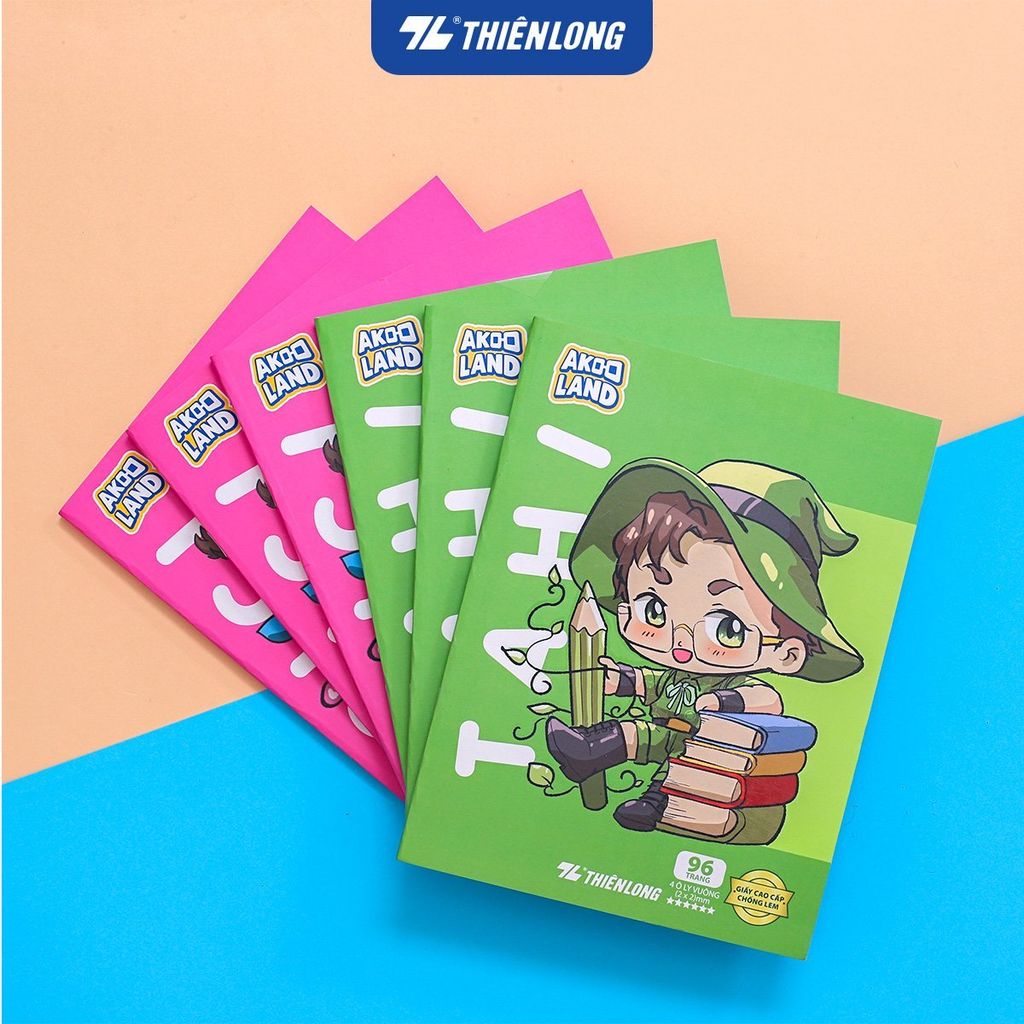 Combo 5/10 Tập học sinh chống lem 96 trang 4 ô ly vuông 2mm 120gsm Thiên Long NB-121/AK - Akooland thế giới học cụ thần kỳ - Mẫu ngẫu nhiên