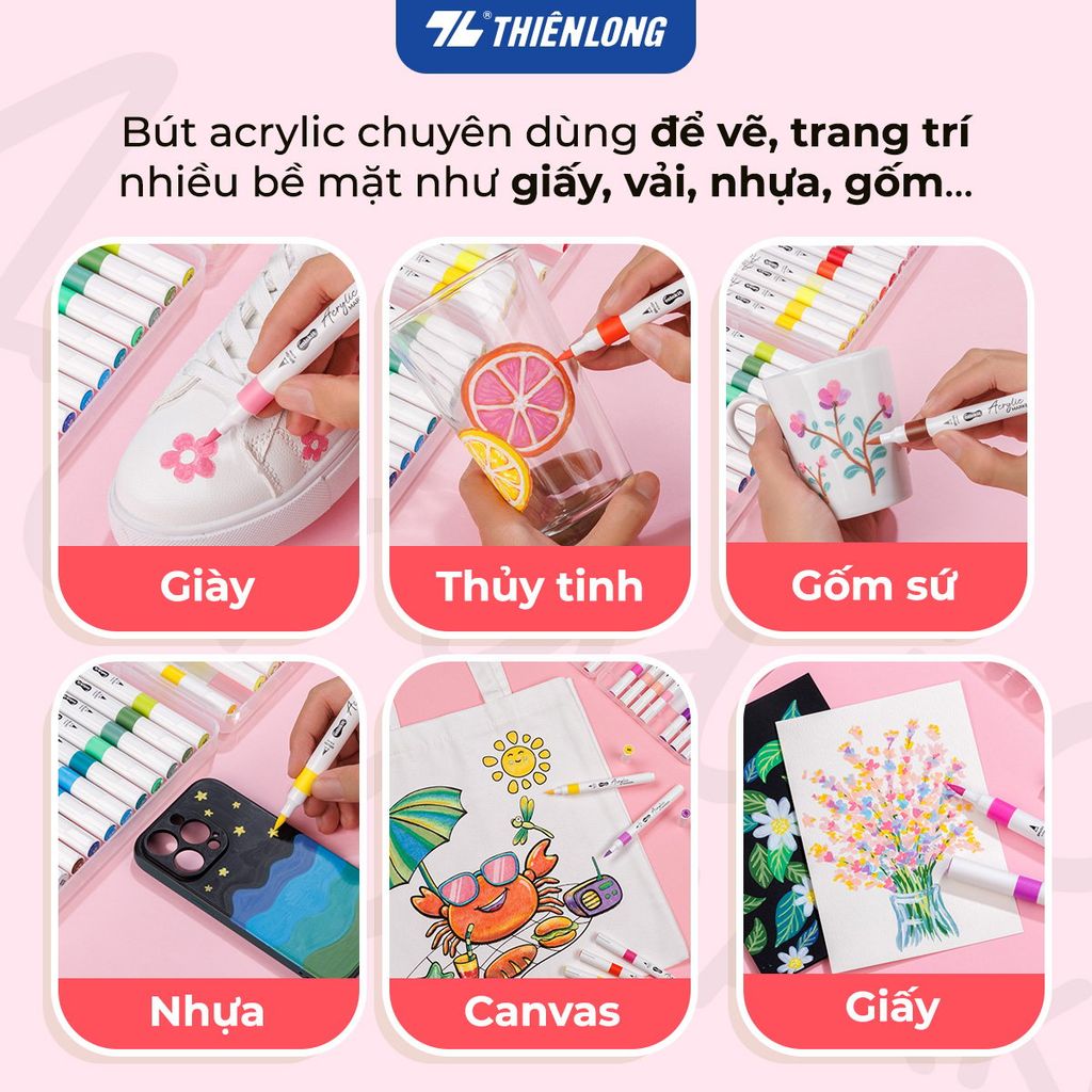 Acrylic Markers/ Bút sơn/ Bút lông 12/24/36 màu ThiênLong Colokit - Màu sắc tươi sáng, Không thấm qua mặt giấy