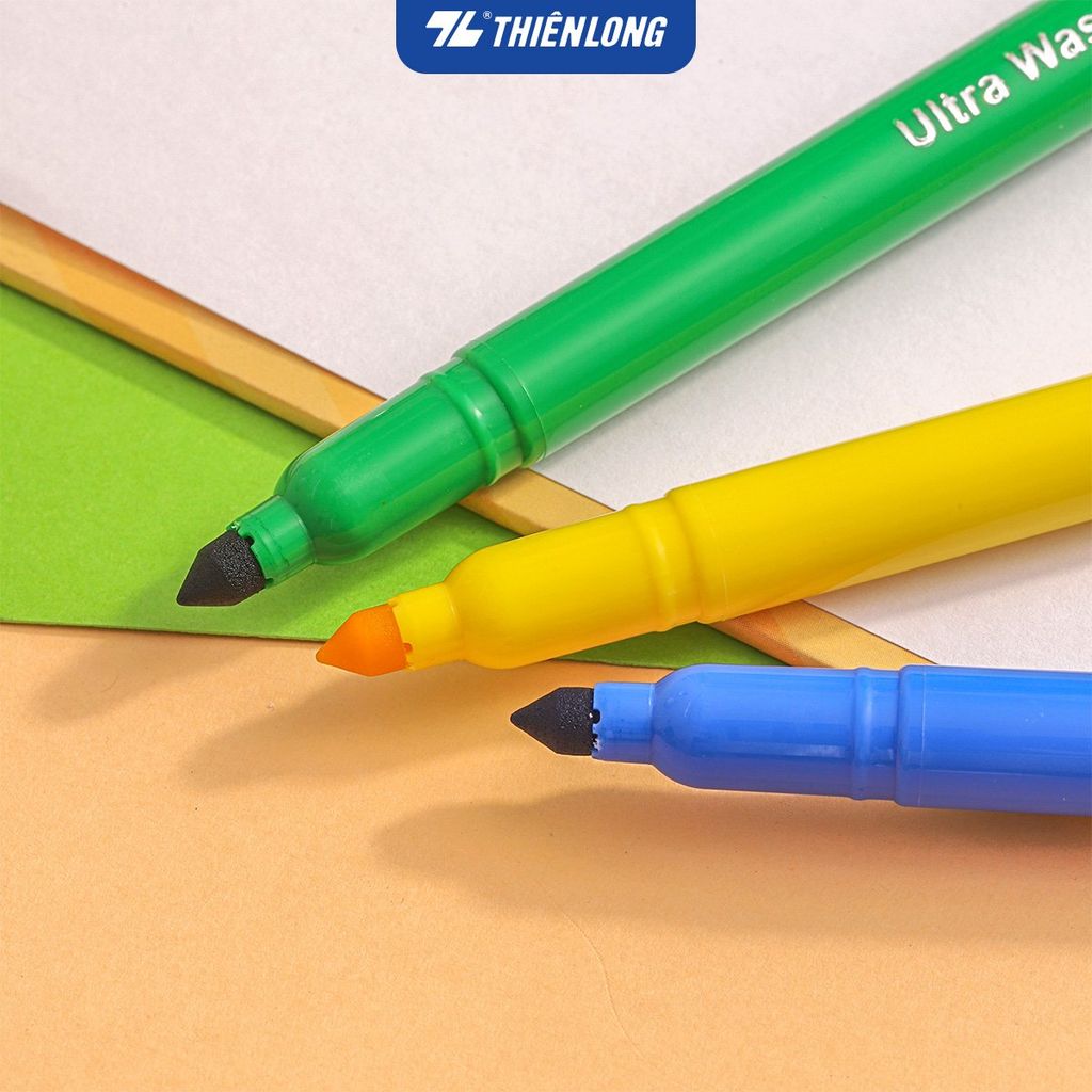 Bút lông 12/24 màu rửa siêu sạch - Ultra Washable Fiber Pen Thiên Long Colokit