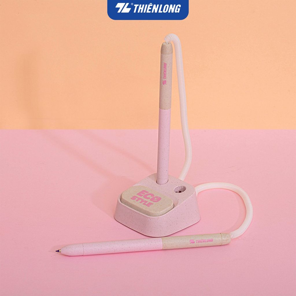 Bút bi đế cắm Thiên Long ECO Style PH-063/ECO - Mực Xanh - Chất liệu từ vỏ cám trấu
