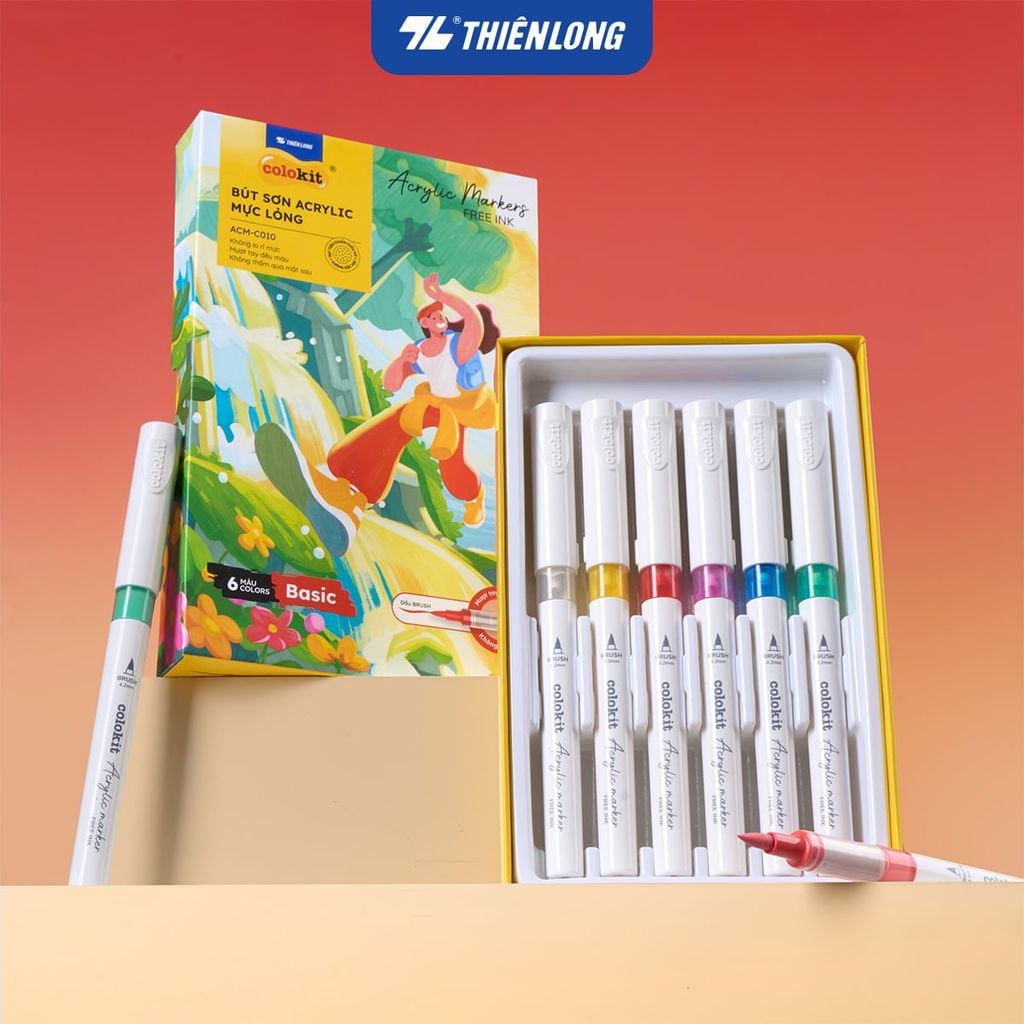 Acrylic Markers Bút sơn/ Bút lông 6/12/24 màu ThiênLong Colokit - Màu sắc tươi sáng, Mượt tay đều màu