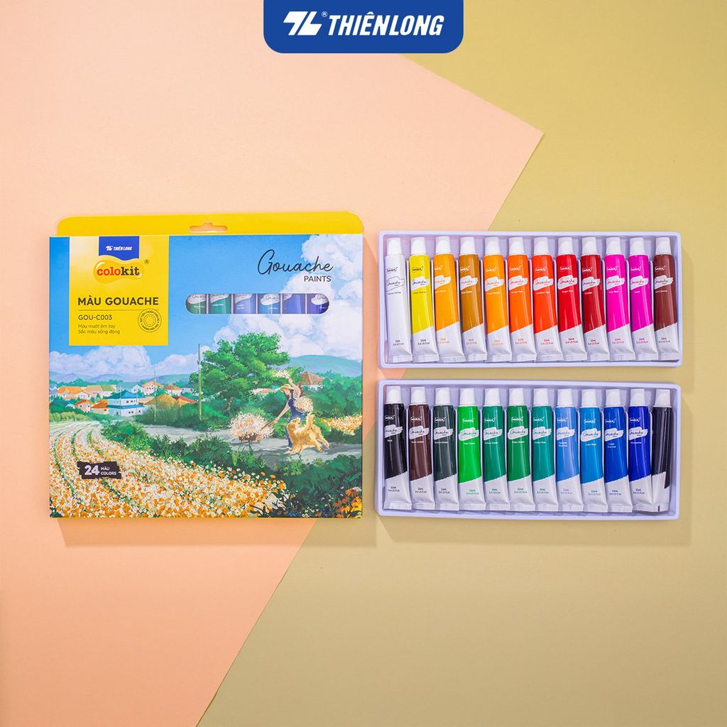 Bộ 12/18/24 màu Gouache dạng tuýp 12ml Thiên Long Colokit