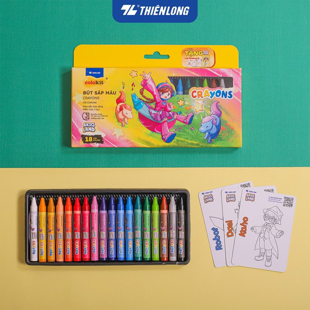 Bút sáp 12/18 màu Thiên Long Colokit - Màu sắc tươi sáng Phủ đều Bền màu - Phiên bản Akooland