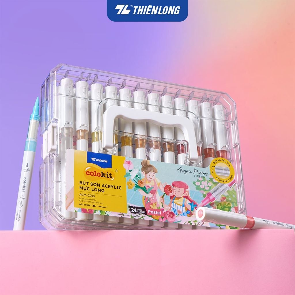 Pastel Acrylic Markers Bút sơn/ Bút lông 6/12/24 màu ThiênLong Colokit - Màu sắc tươi sáng, Mượt tay đều màu