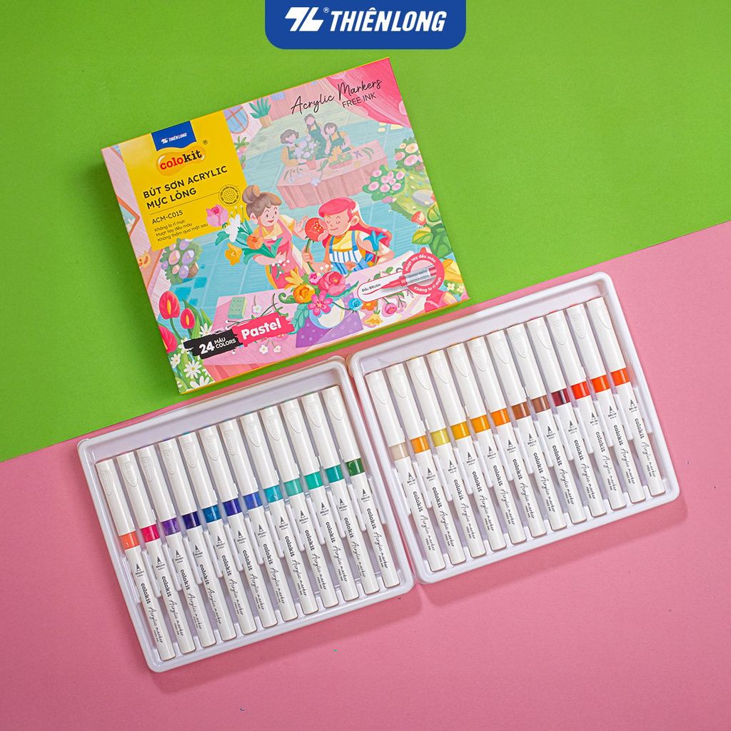 Pastel Acrylic Markers Bút sơn/ Bút lông 6/12/24 màu ThiênLong Colokit - Màu sắc tươi sáng, Mượt tay đều màu
