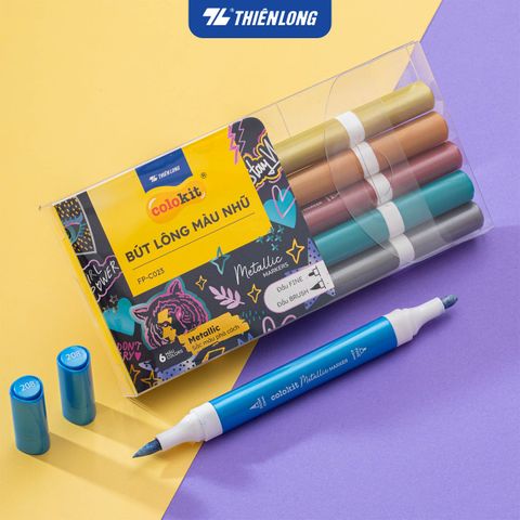 Bút lông 6/12 màu nhũ Fiber Pen Metallic Thiên Long Colokit - Màu nhũ lấp lánh, vẽ được trên giấy đen