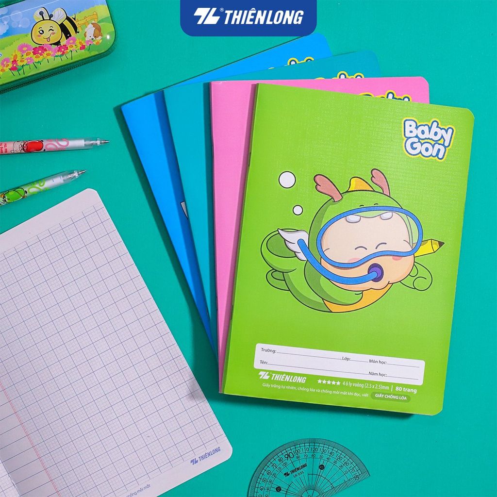 [TẶNG 01 CUỐN] Combo 5 Tập học sinh 80 trang 4 ô ly vuông 2.5mm 100gsm NB-123 Thiên Long - Mẫu ngẫu nhiên