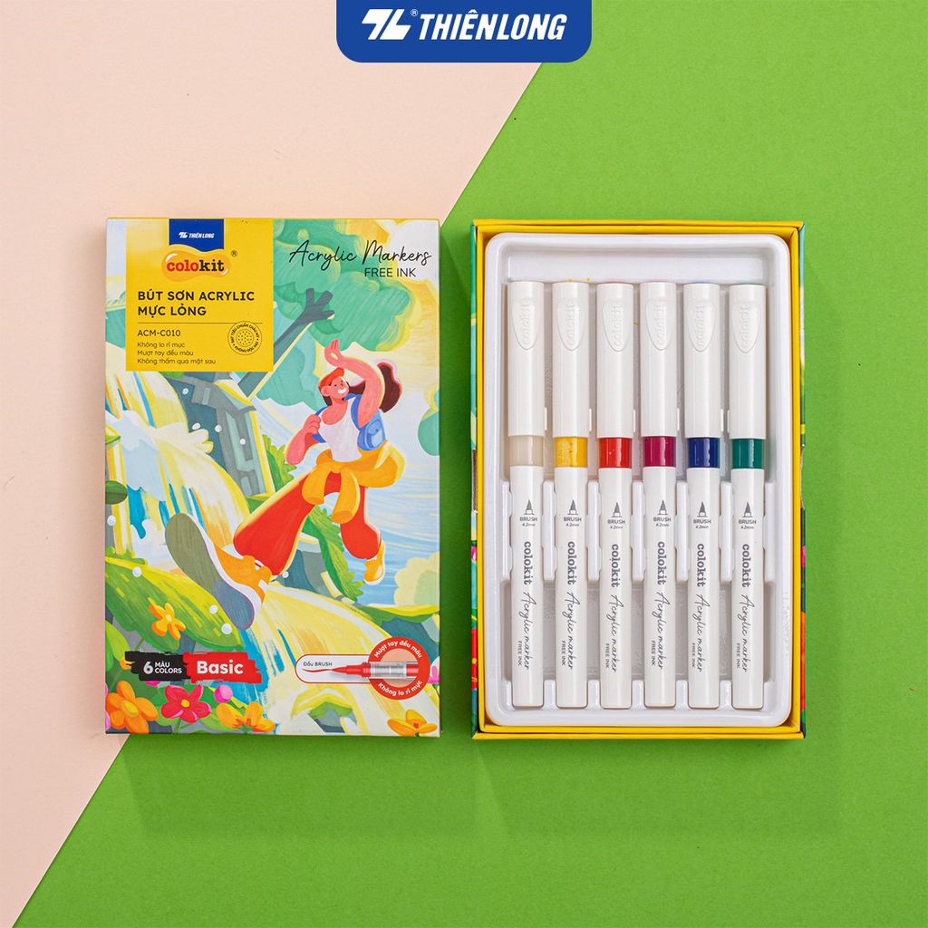 Acrylic Markers Bút sơn/ Bút lông 6/12/24 màu ThiênLong Colokit - Màu sắc tươi sáng, Mượt tay đều màu