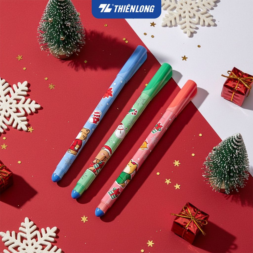 Bút gel xóa được Mazzic Thiên Long Merry Christmas GELE-006/XMAS - Vỉ 3 - Mực Xanh