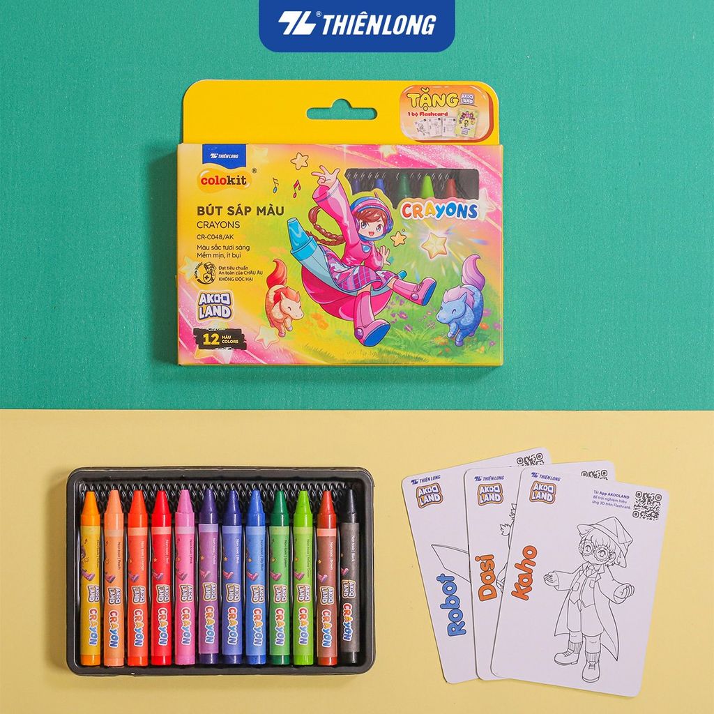 Bút sáp 12/18 màu Thiên Long Colokit - Màu sắc tươi sáng Phủ đều Bền màu - Phiên bản Akooland