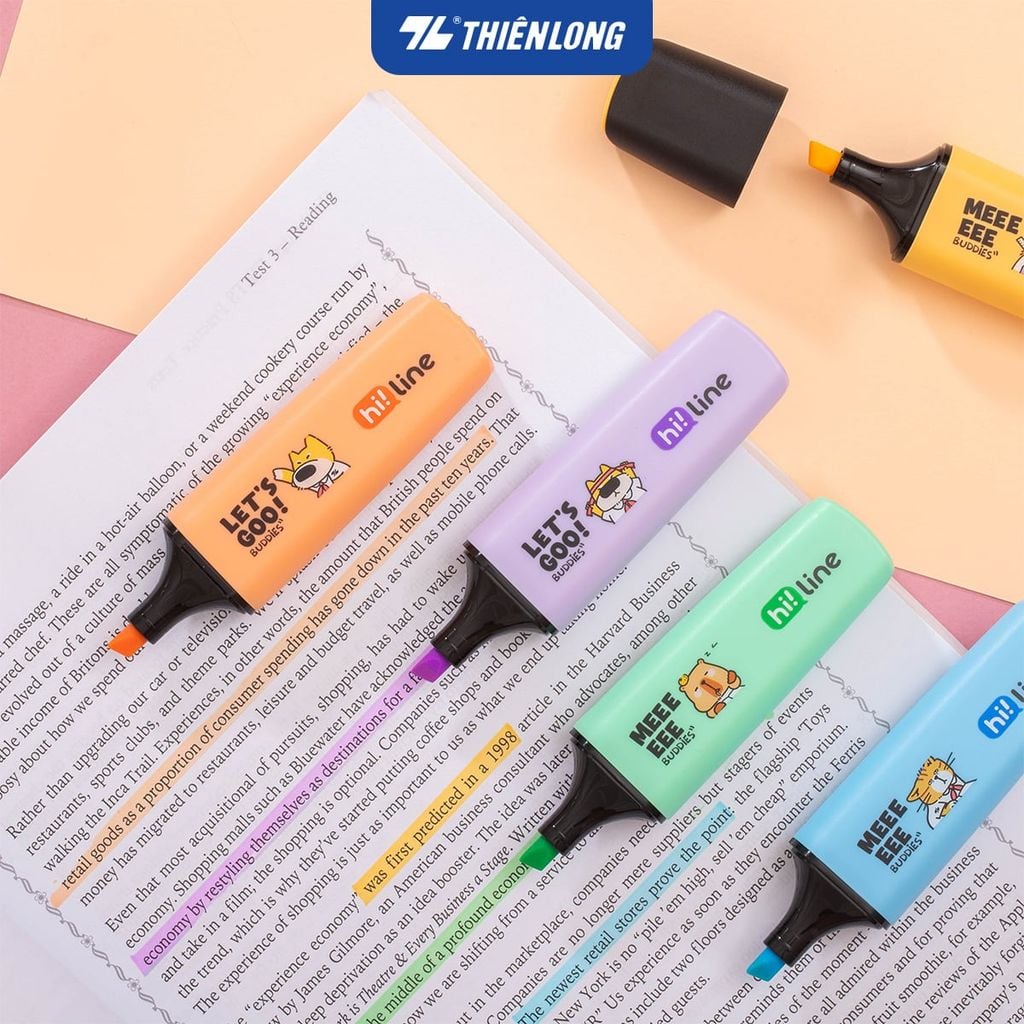 Bút dạ quang màu Pastel Hi! Line Thiên Long HL-023 - Đầu bút siêu mềm, lướt giấy nhẹ êm