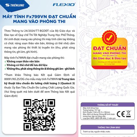 Máy tính khoa học Thiên Long Flexio Fx799VN, 4 màu pastel mới, bảo hành 7 năm, 1 đổi 1 trong 1 năm đầu