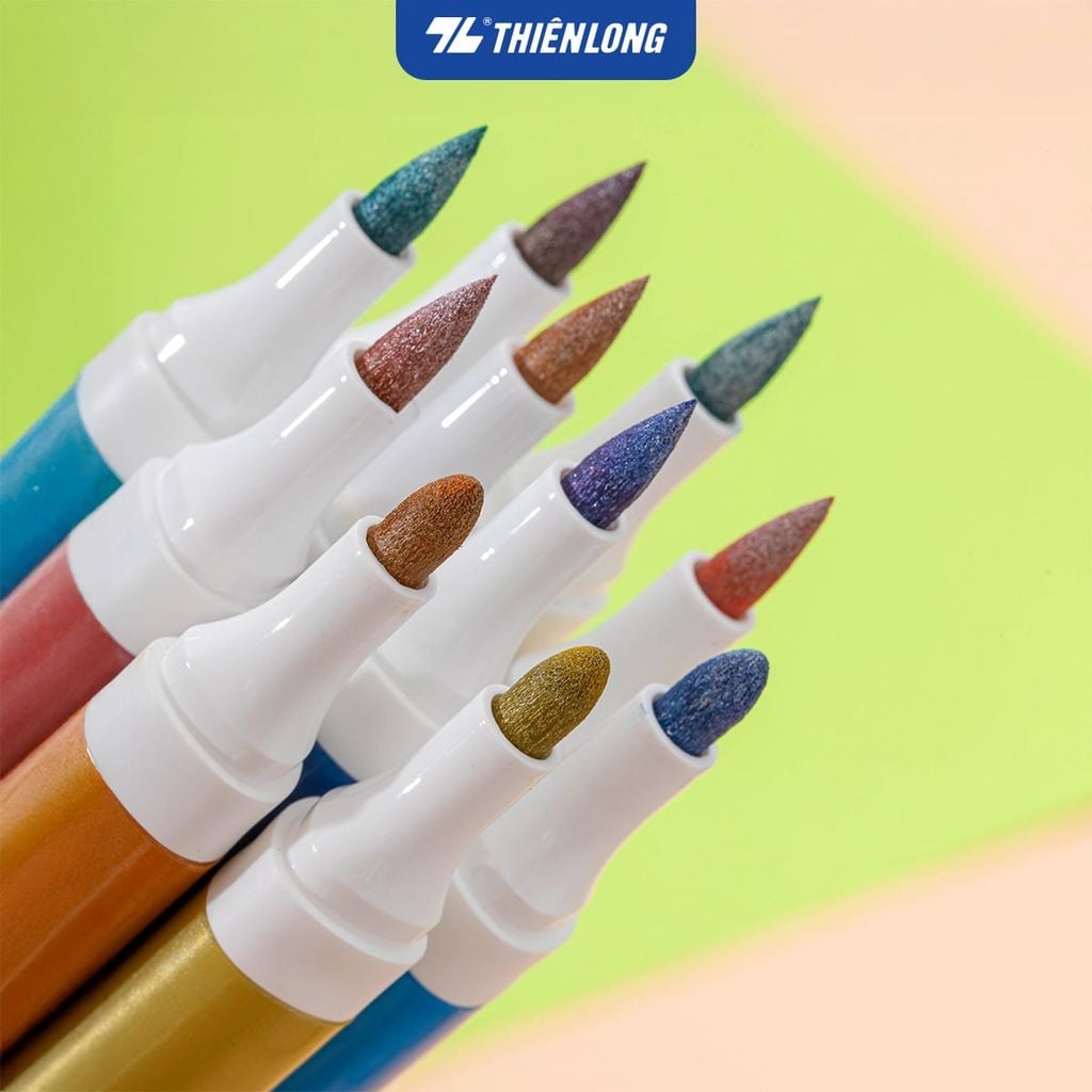 Bút lông 6/12 màu nhũ Fiber Pen Metallic Thiên Long Colokit - Màu nhũ lấp lánh, vẽ được trên giấy đen