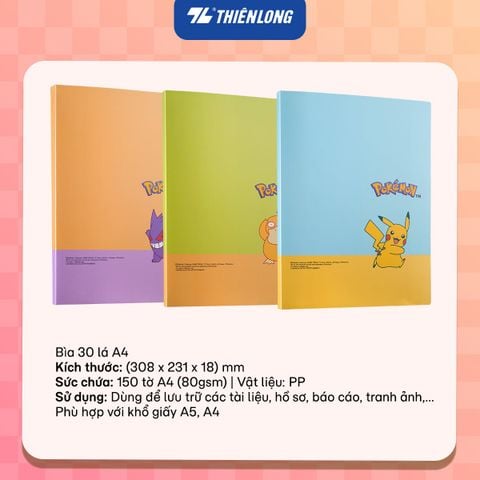 Bìa hồ sơ - Túi lưu trữ tài liệu - Bìa 30 lá A4 Pokémon Thiên Long DB-014/PKM