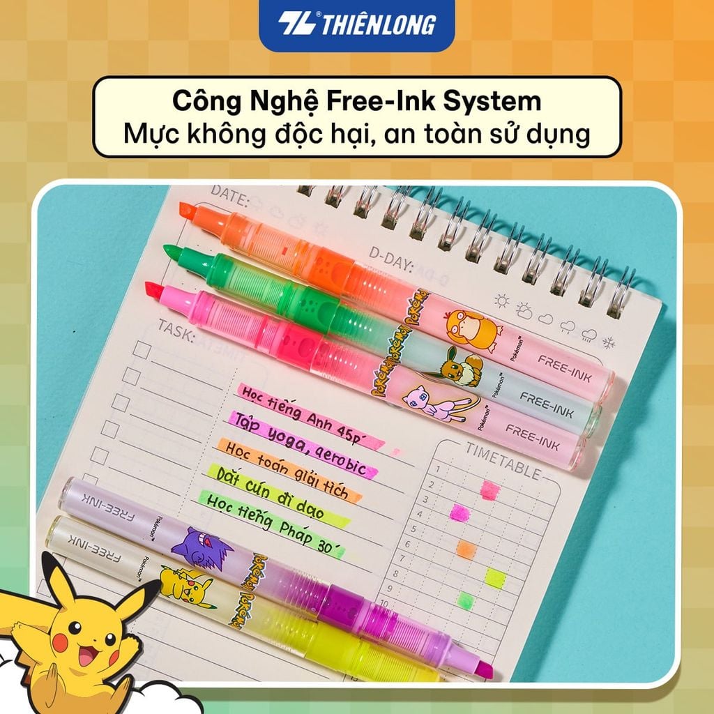 Bút dạ quang Thiên Long Free-Ink Pokémon HL-020/PKM