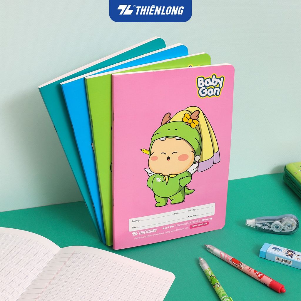 [TẶNG 01 CUỐN] Combo 5 Tập học sinh 80 trang 4 ô ly vuông 2.5mm 100gsm NB-123 Thiên Long - Mẫu ngẫu nhiên