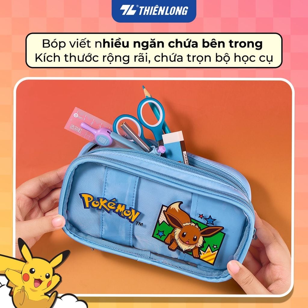 Túi - Bóp đựng bút viết Thiên Long Pokémon Premium PCA-024/PKM – Hộp Bút Dây Kéo Hình Pikachu & Eevee