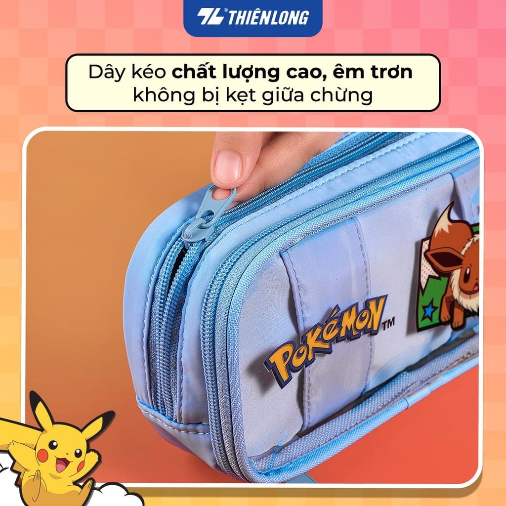Túi - Bóp đựng bút viết Thiên Long Pokémon Premium PCA-024/PKM – Hộp Bút Dây Kéo Hình Pikachu & Eevee