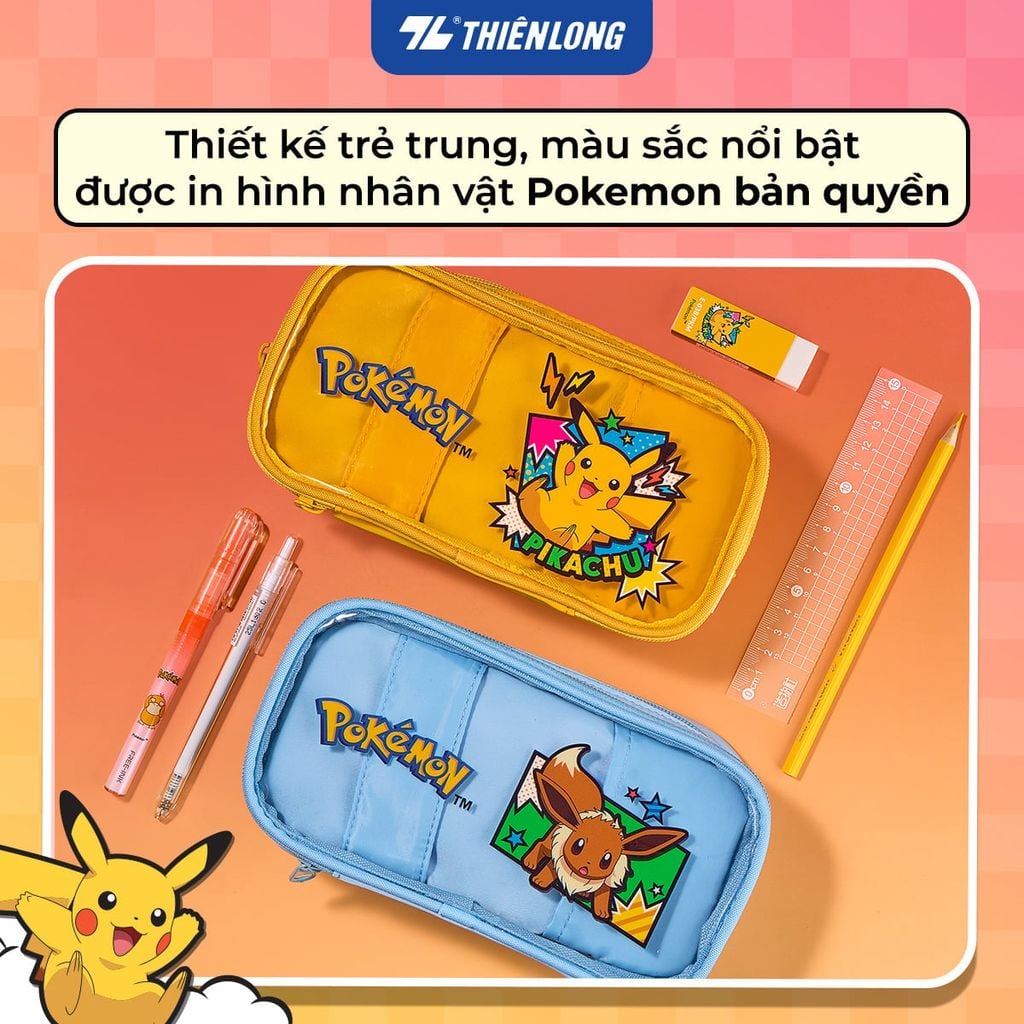 Túi - Bóp đựng bút viết Thiên Long Pokémon Premium PCA-024/PKM – Hộp Bút Dây Kéo Hình Pikachu & Eevee