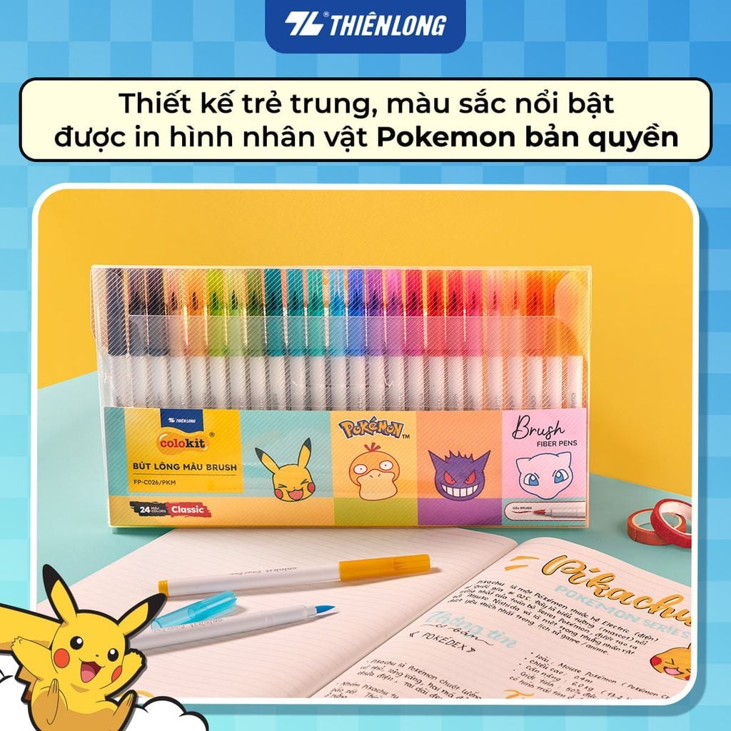 Bút lông 12/24 màu Brush Thiên Long Colokit Classic – Phiên bản Pokémon