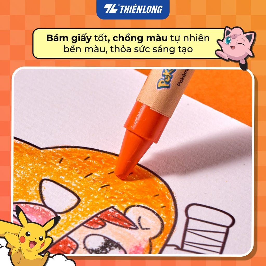 Bút sáp 12/18/24 màu Thiên Long Colokit Pokémon – Màu sắc rực rỡ, an toàn cho bé