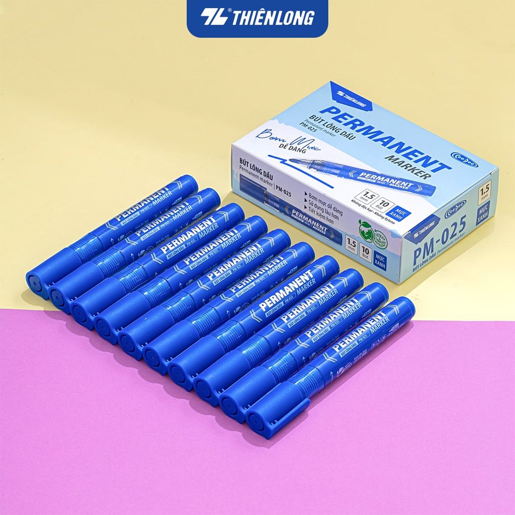 Combo 10 Bút lông dầu - Permanent Marker Thiên Long PM-025 - Bơm mực dễ dàng