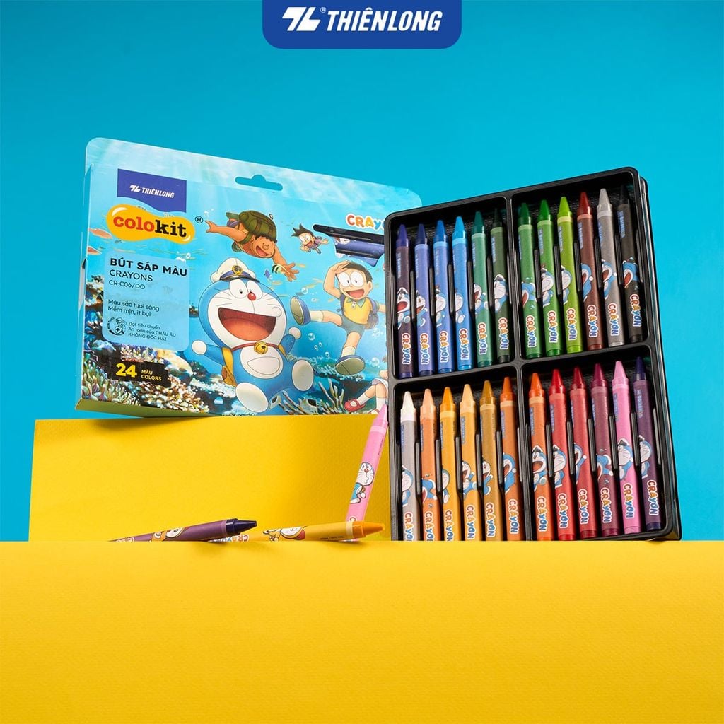 Sáp 24 màu Thiên Long Colokit Doraemon CR-C06/DO - Tiêu chuẩn Mỹ - Phiên bản 2026